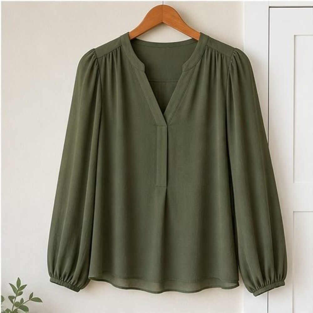 Olive Puff Sleeve Top